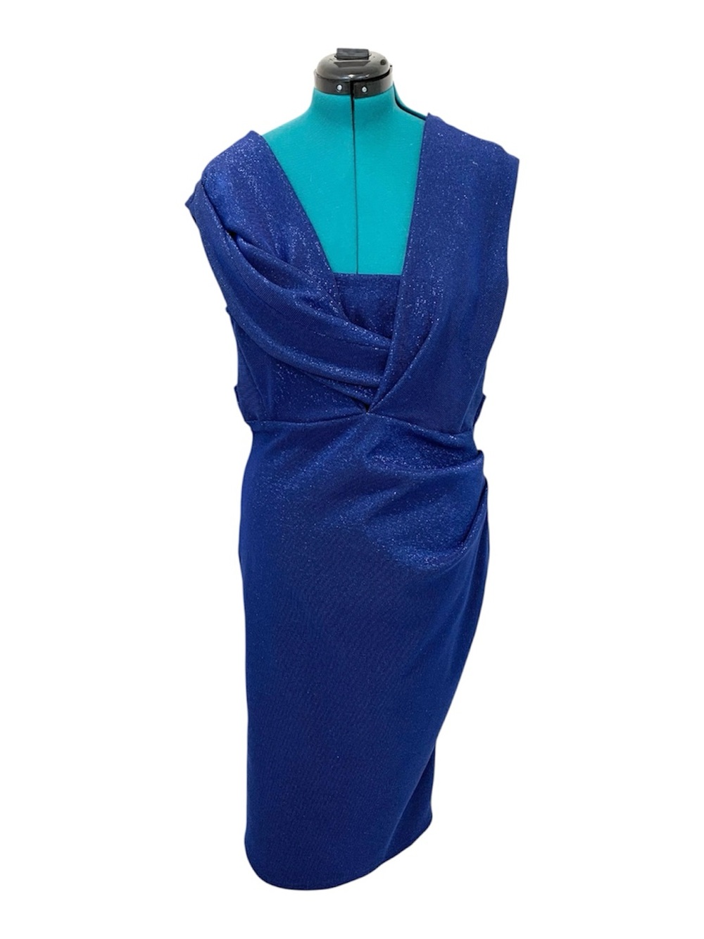 Talbot Runhof Blue Draped Glittery Cocktail Dress 14